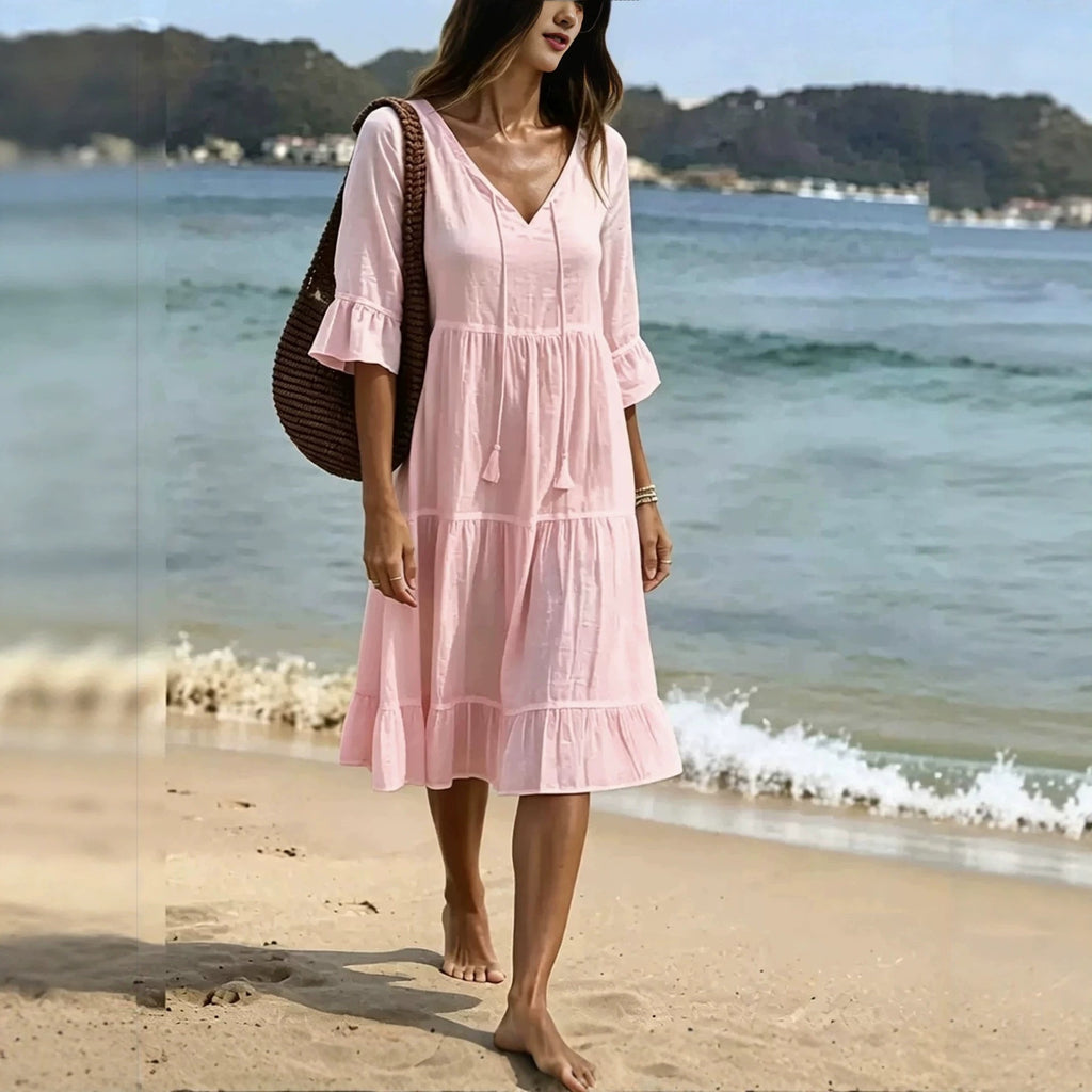 Ruffled Loose-fit Beach Midi Dress by Ricaloux