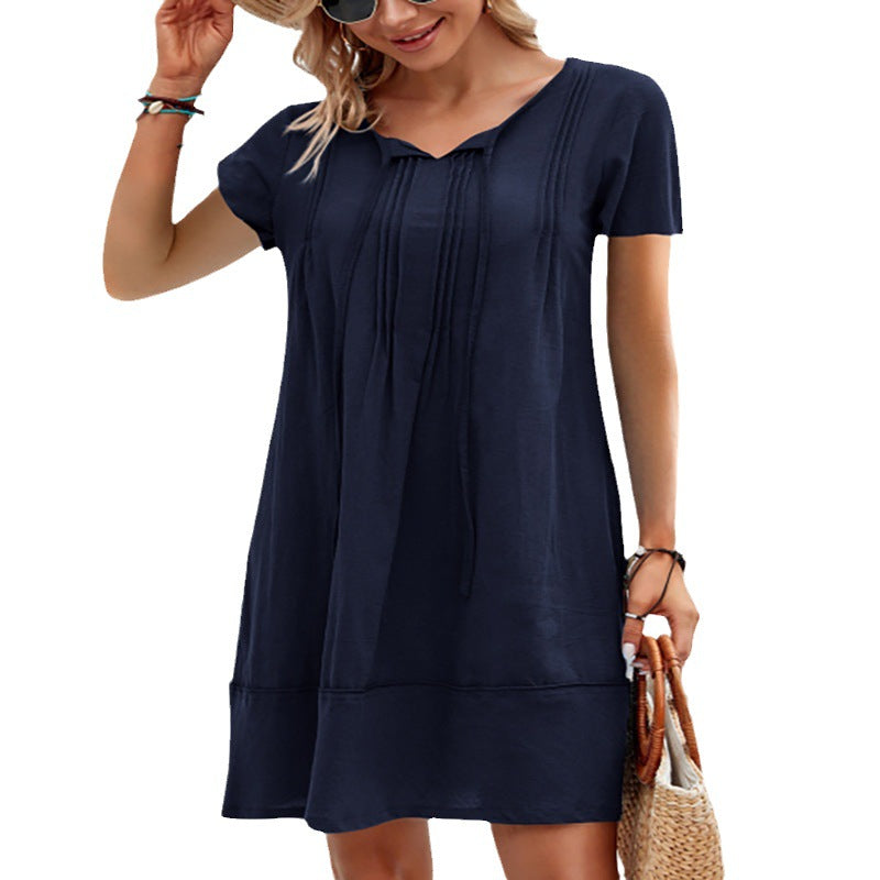 Patchwork Mid-length Loose-fit Short-sleeve Dress by Ricaloux
