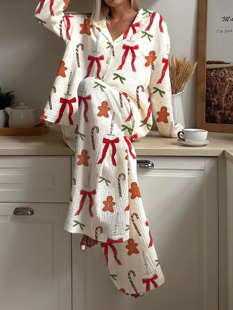Ladies Christmas Cane Candy And Bow Pajama Set – Premium 4 | RICALOUX