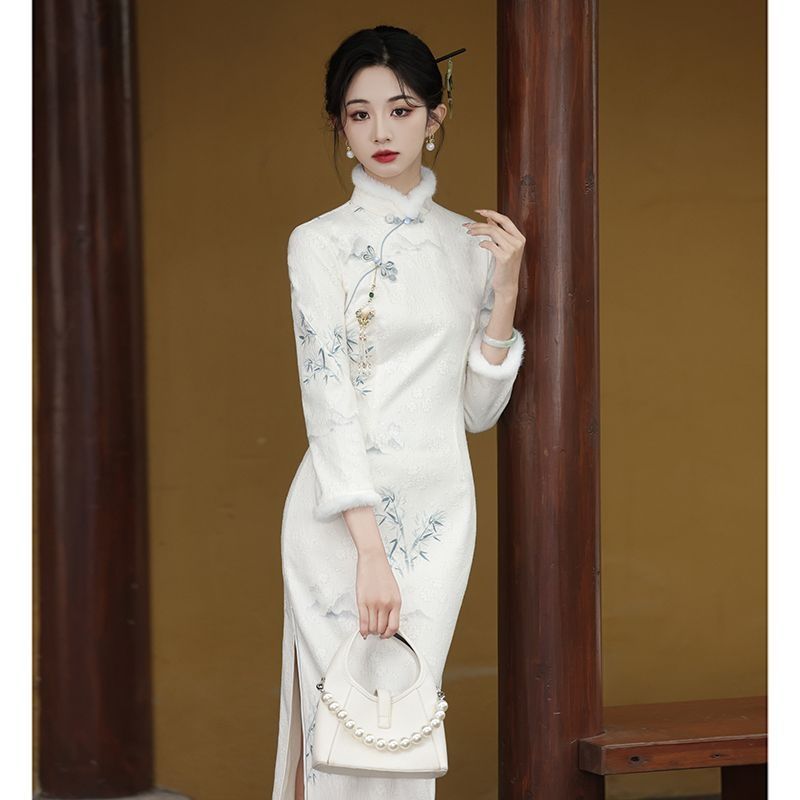 Improved Cheongsam Dress Winter Fleece-lined - RICALOUX