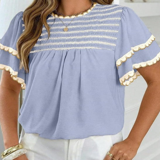 Womens Round-neck Ruffled Short-sleeve Blouse – Premium 0 | RICALOUX