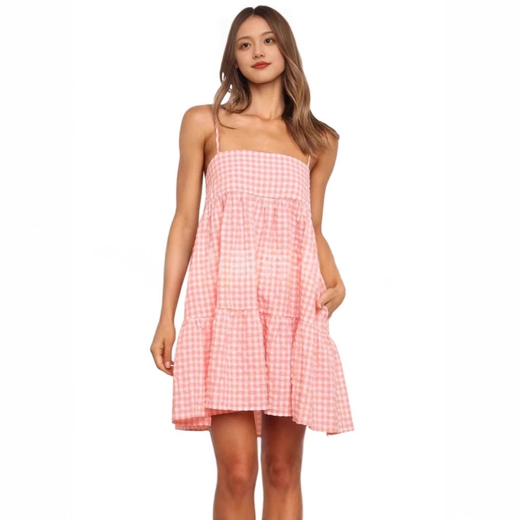Casual Mini Dress With Shoulder Strap Ruffles And Side Pockets by Ricaloux