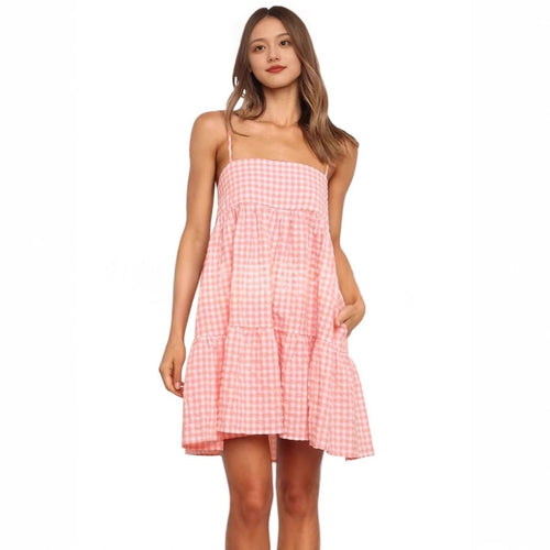 Casual Mini Dress With Shoulder Strap Ruffles And Side Pockets by Ricaloux