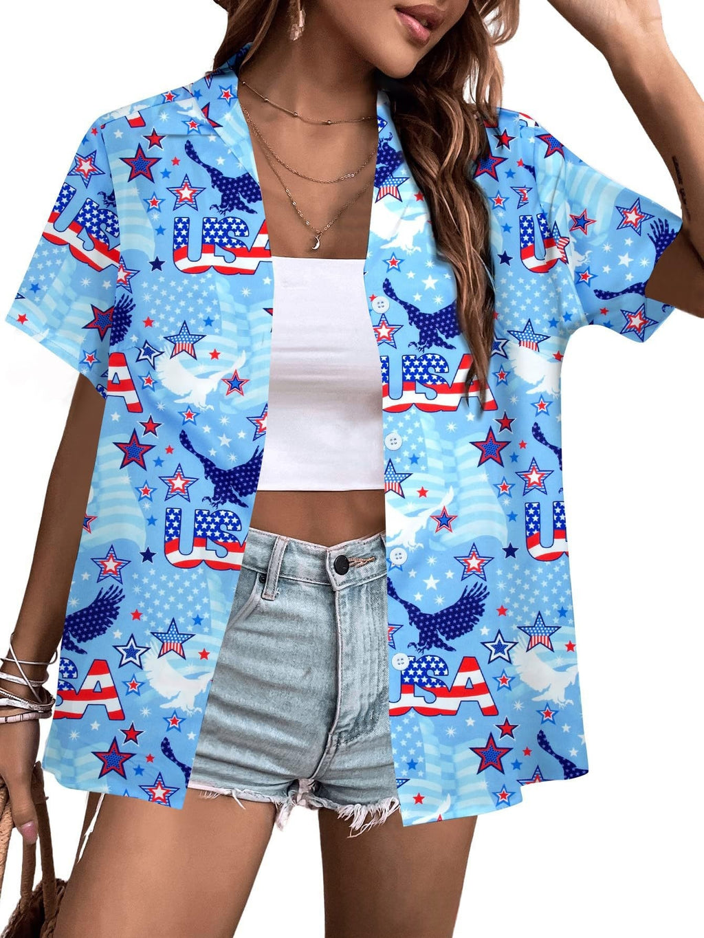 Womens Fashion Plus-Size Floral Loose-Fitting Shirt by Ricaloux