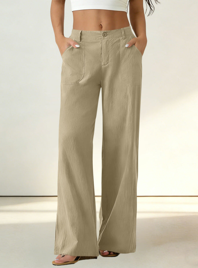 Womens Formal Suit Pants Elastic Waistband Patch Pockets Solid Color by Ricaloux