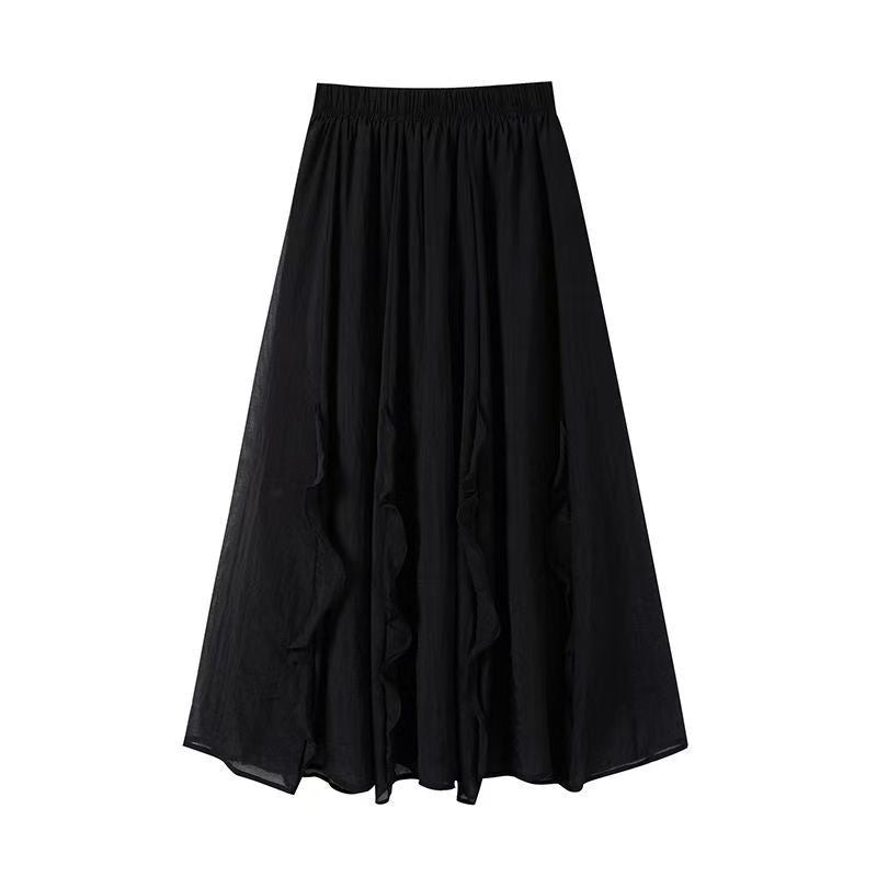 Womens French-style Irregular Ruffle Hem Designer Skirt by Ricaloux