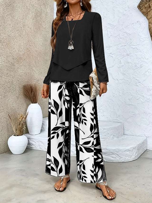AutumnWinter Floral-Print Two-Piece Set by Ricaloux
