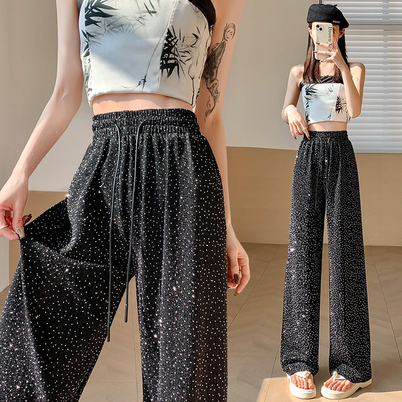 Summer New Arrival Rhinestone Embellished Textured Trousers by Ricaloux