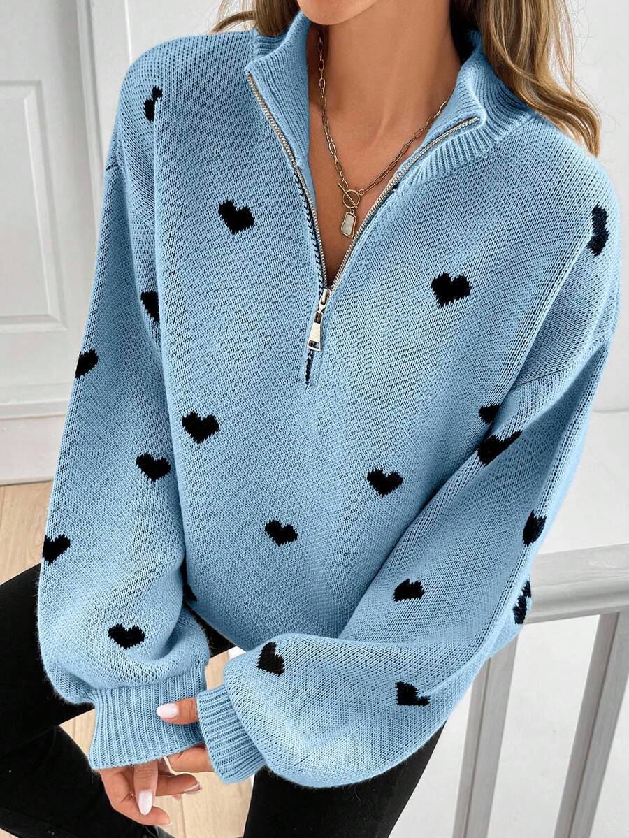 Womens Knitted Long-sleeve Sweater With A Heart-pattern Zipper – Premium 0 | RICALOUX