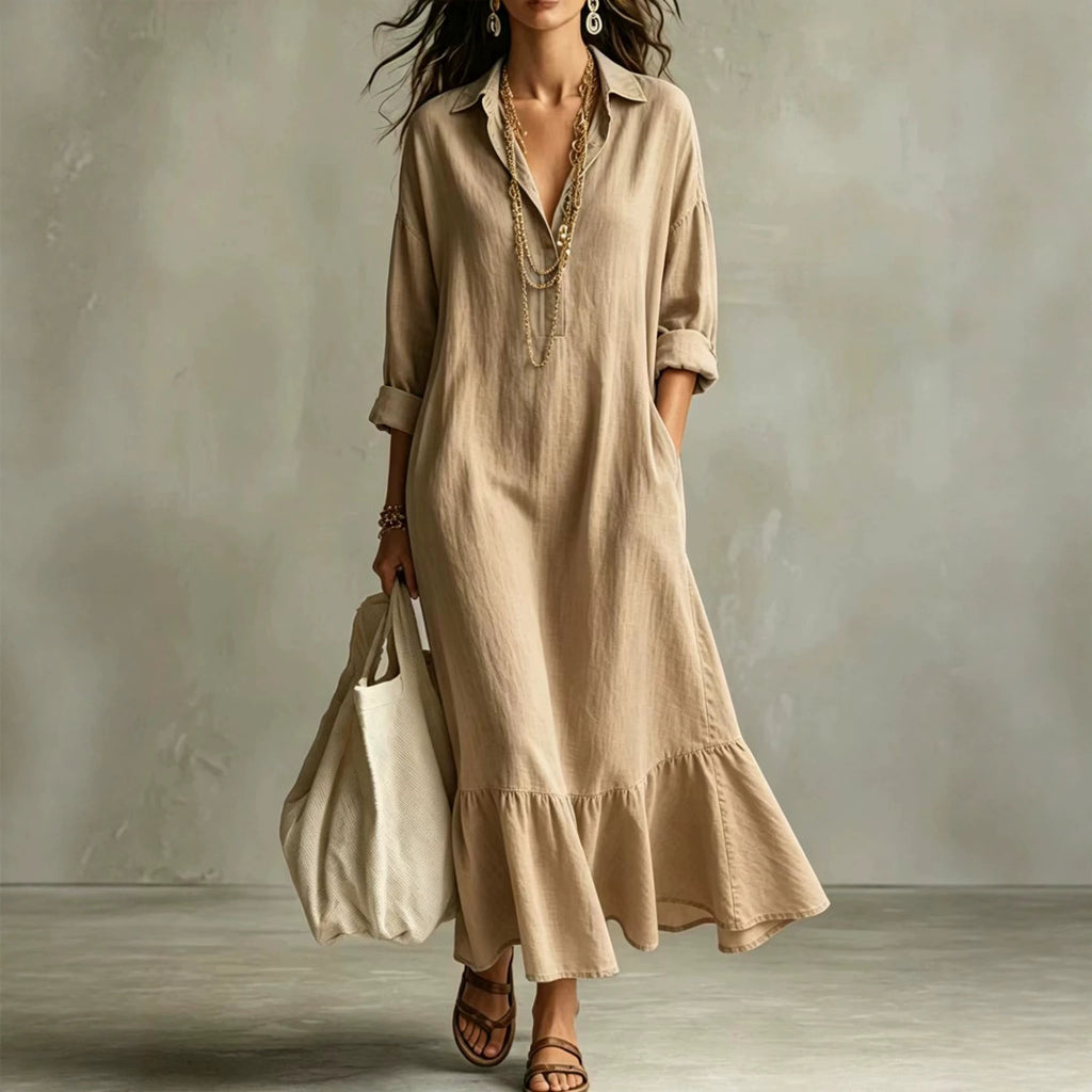 Turn-down Collar Fishtail Casual Loose-fit Figure-flattering Shirt Dress by Ricaloux