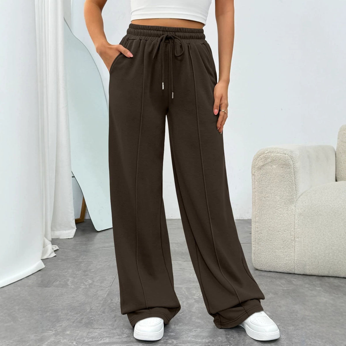 High-waisted Wide-leg Loose-fit Casual Womens Athletic Trousers – Premium 0 | RICALOUX