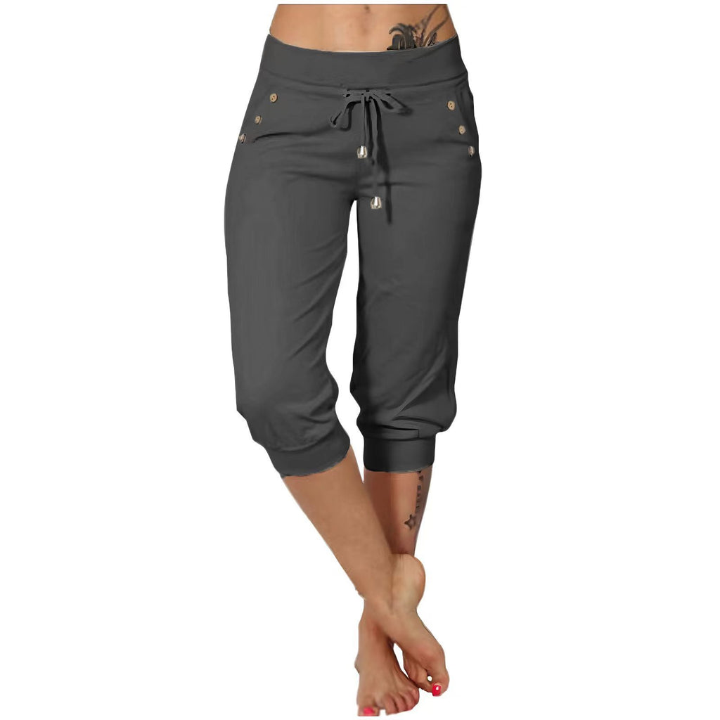 Tight-fitting High-waisted Drawstring-pocket Sweatpants by Ricaloux