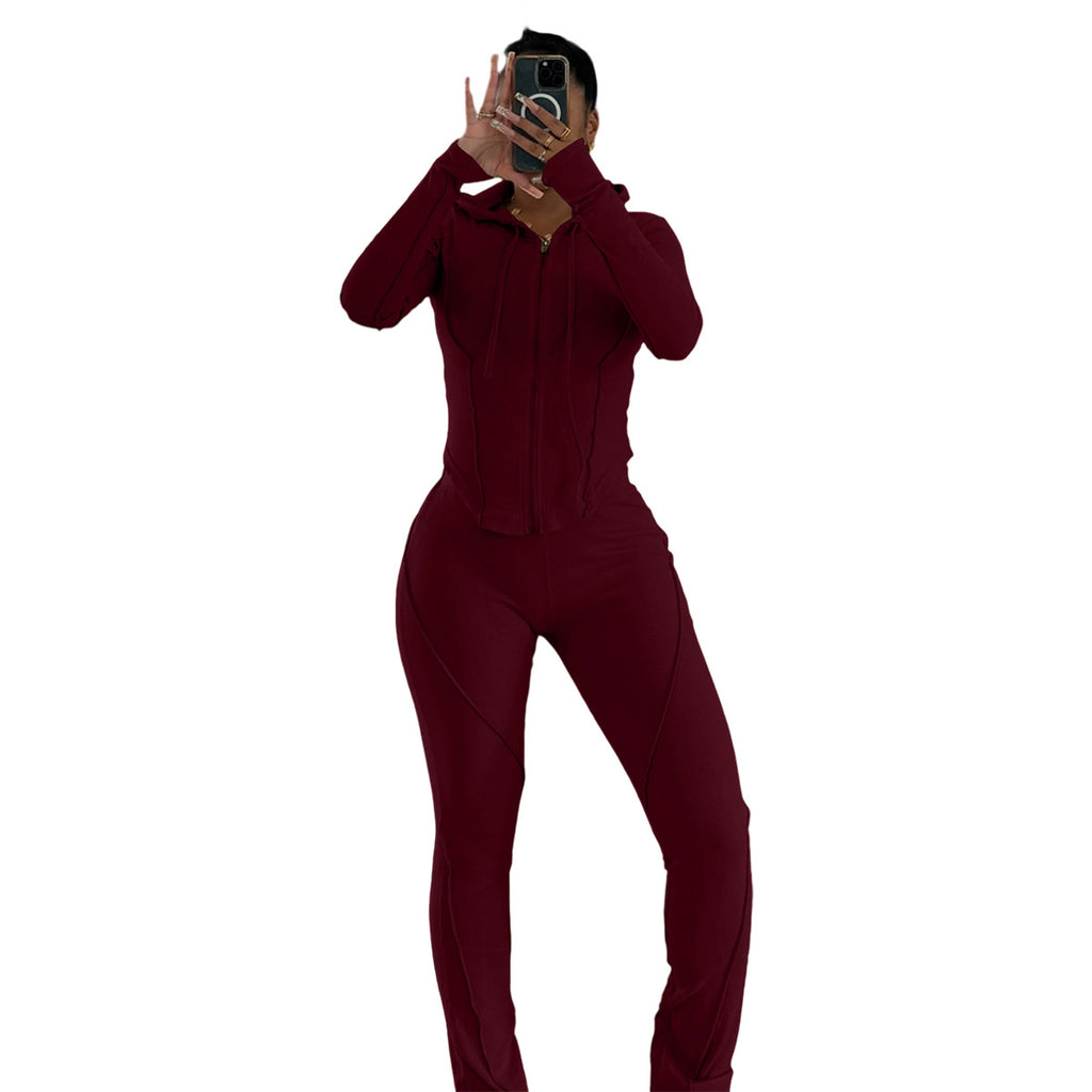 Womens Fashion Ribbed-Stripe Casual Sports Set by Ricaloux