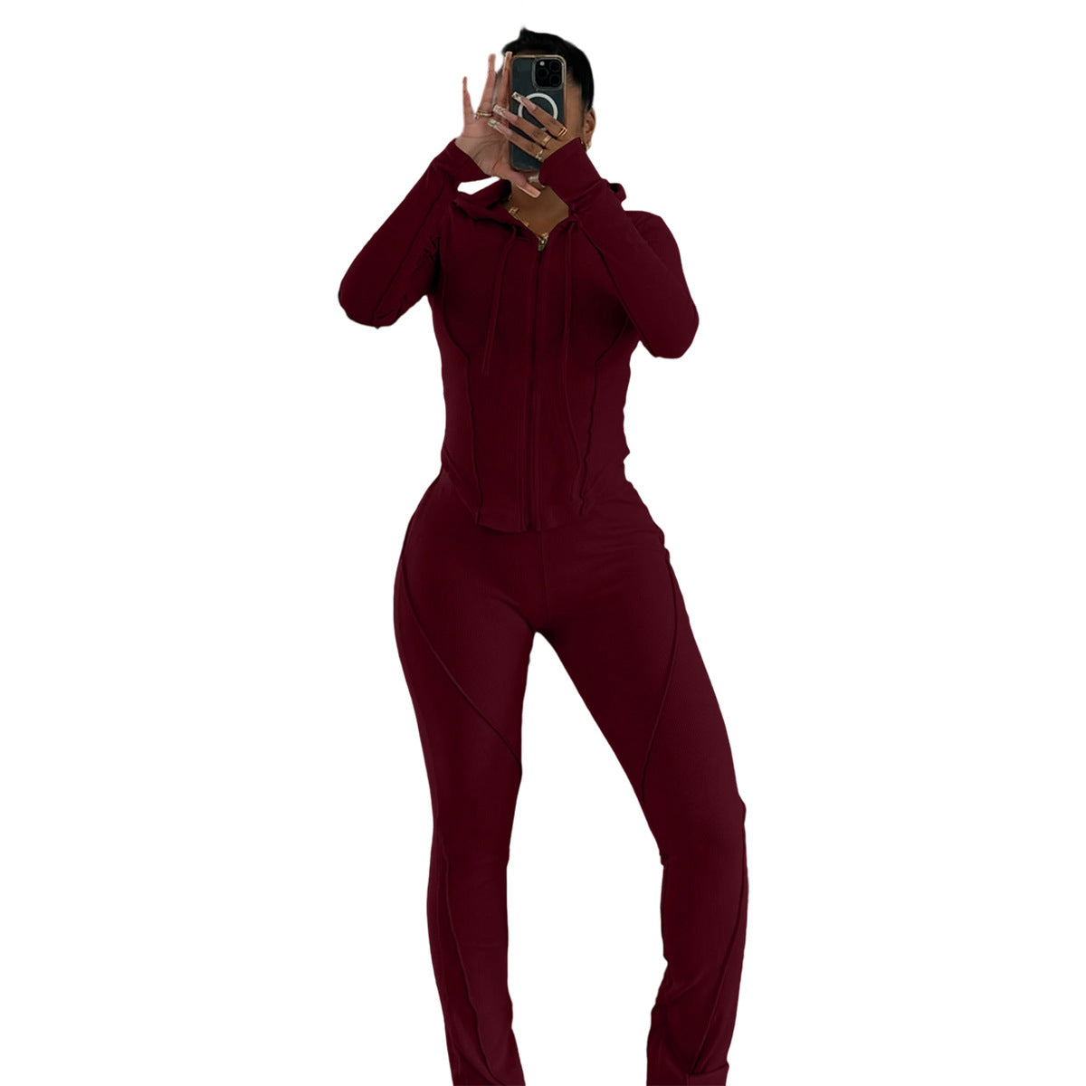 Womens Fashion Ribbed-Stripe Casual Sports Set by Ricaloux