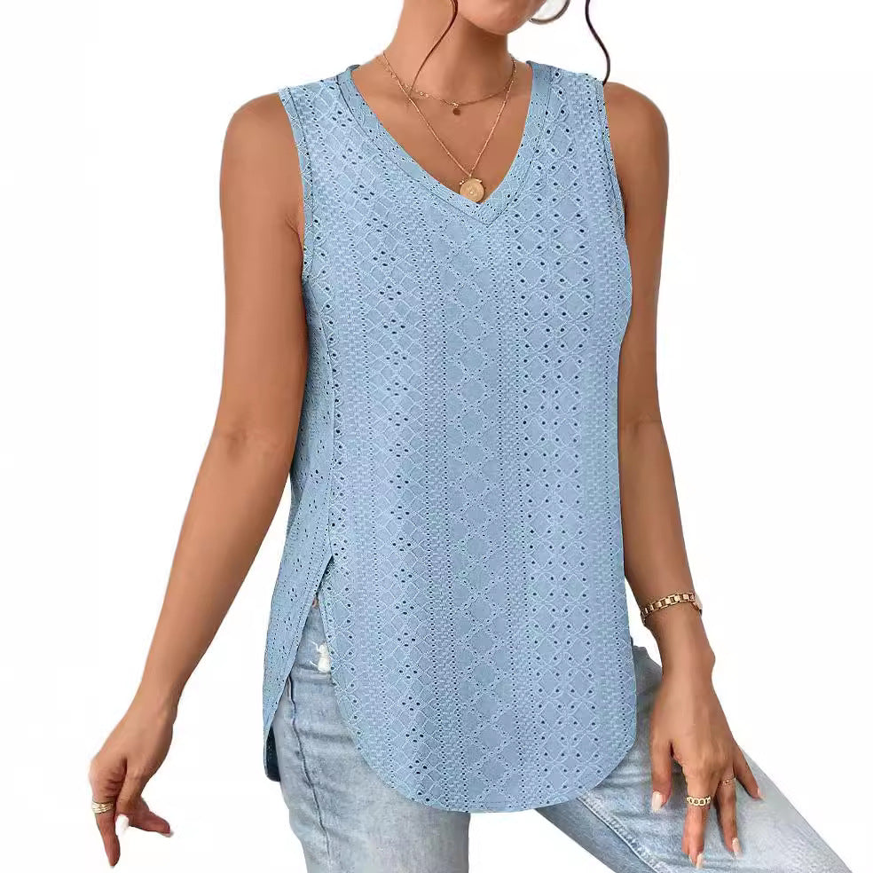 V-neck Vest Hole Hollow-out Sleeveless Top by Ricaloux
