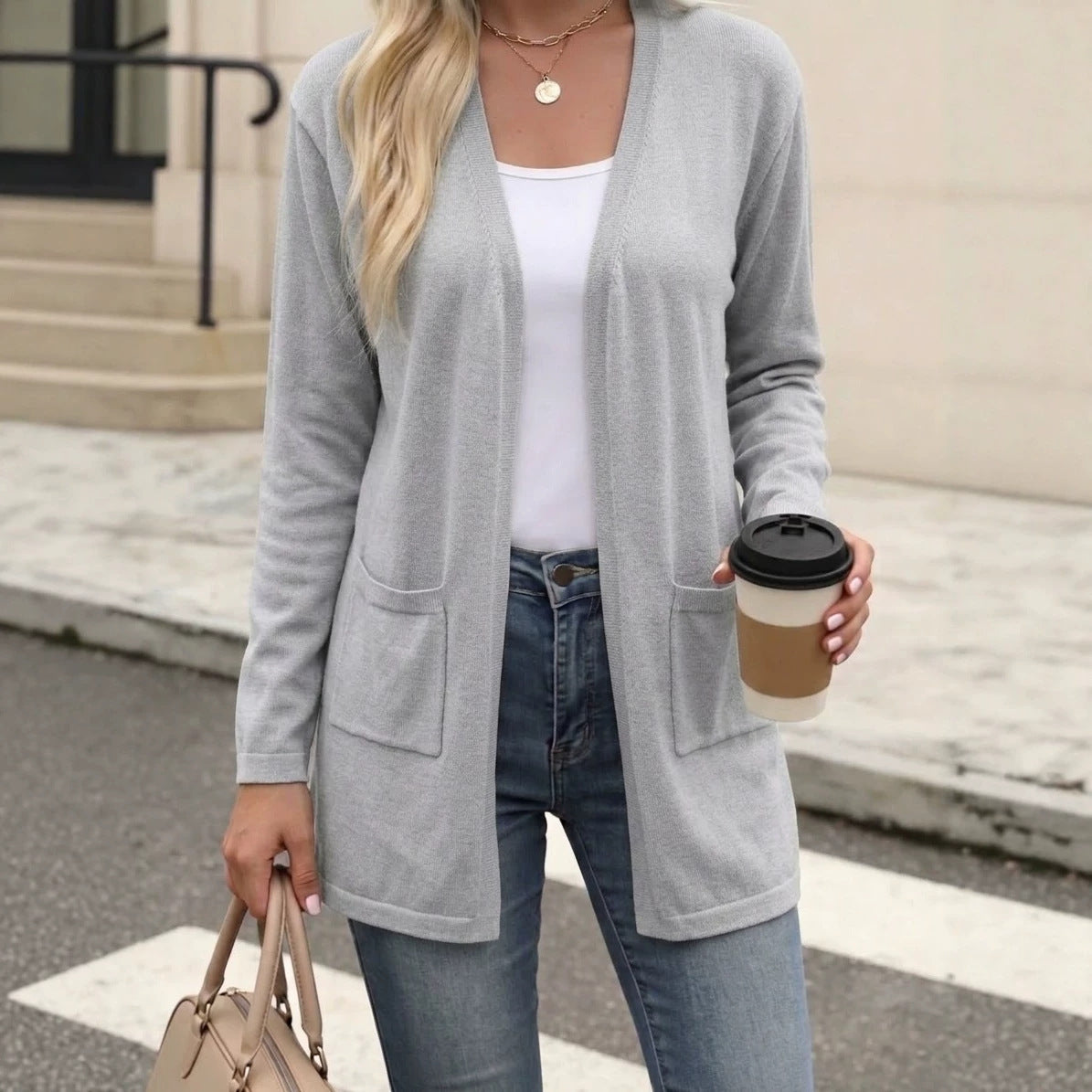 European And American-style Mid-length V Neck Knitted Cardigan A Loose-fitting Figure-flattering Top – Premium 0 | RICALOUX