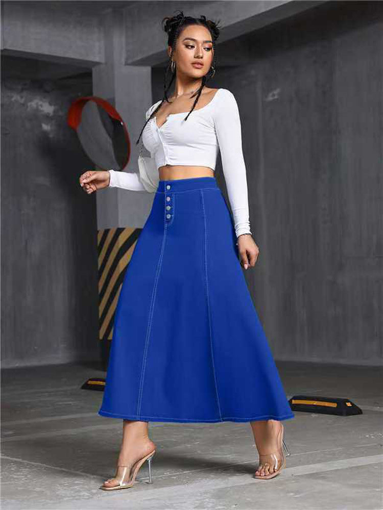 Womens Solid-Color Buttoned Hem Denim Skirt by Ricaloux