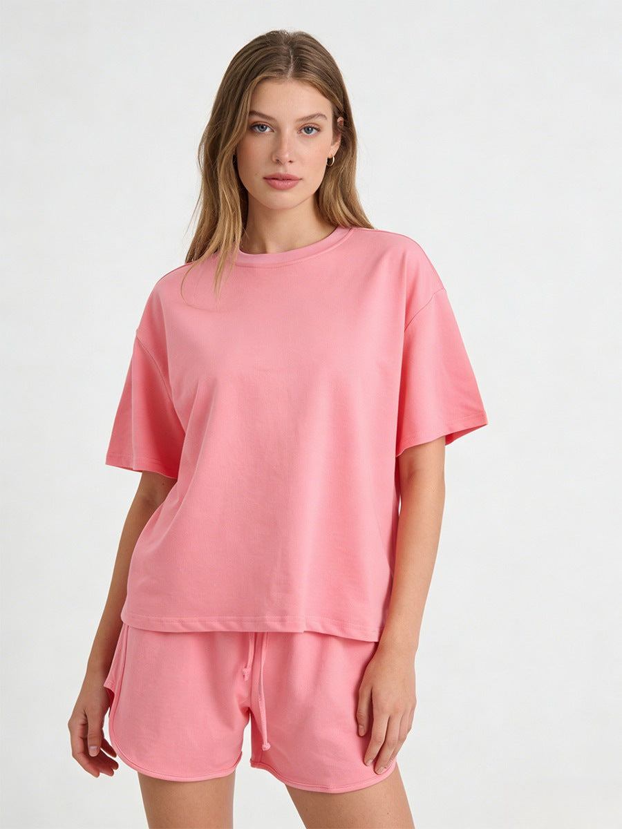 Womens Loose-Fit Pullover Short-Sleeve T-Shirt Sports Shorts Set by Ricaloux