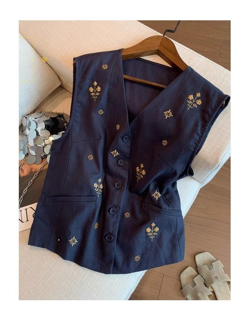 Elegant Relaxed-fit Versatile V-neck Waistcoat Vest – Premium 0 | RICALOUX