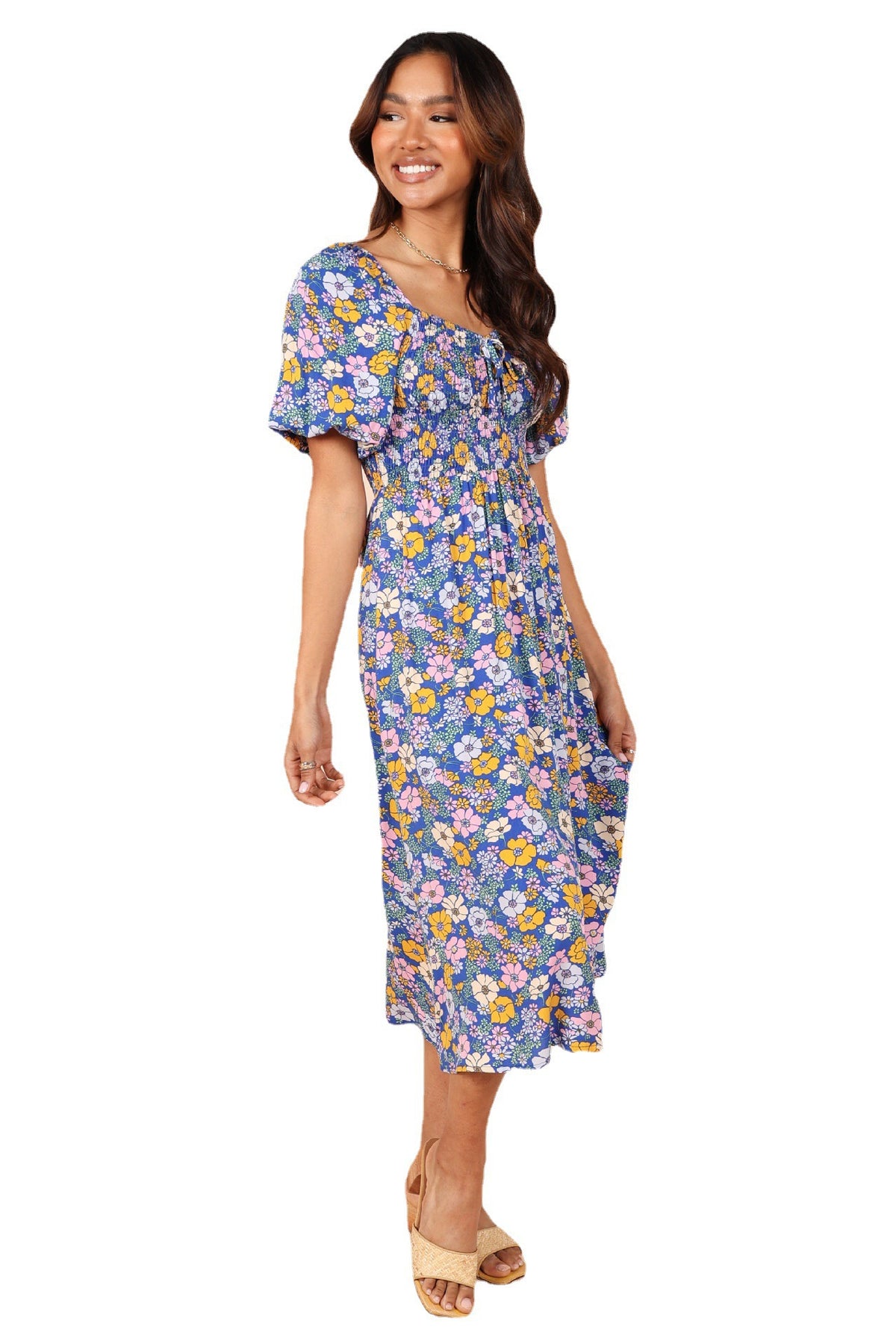 Short-sleeve A-line Dress Rayon Pastoral Resort Style One-piece by Ricaloux