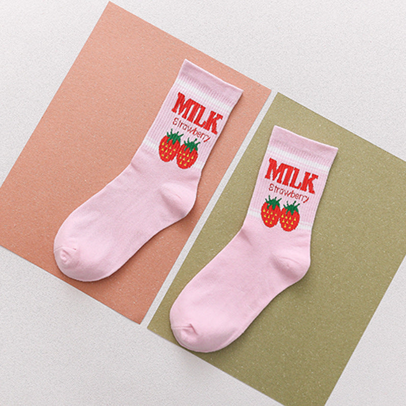 Strawberry Banana Milk Socks Womens Mid-calf Length by Ricaloux