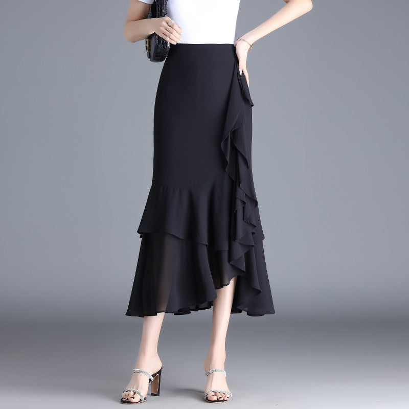 Womens Irregular Ruffled Chiffon Skirt by Ricaloux