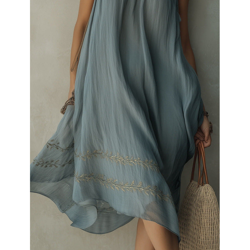 Womens Sleeveless Dress With Lace Trim And Ties by Ricaloux