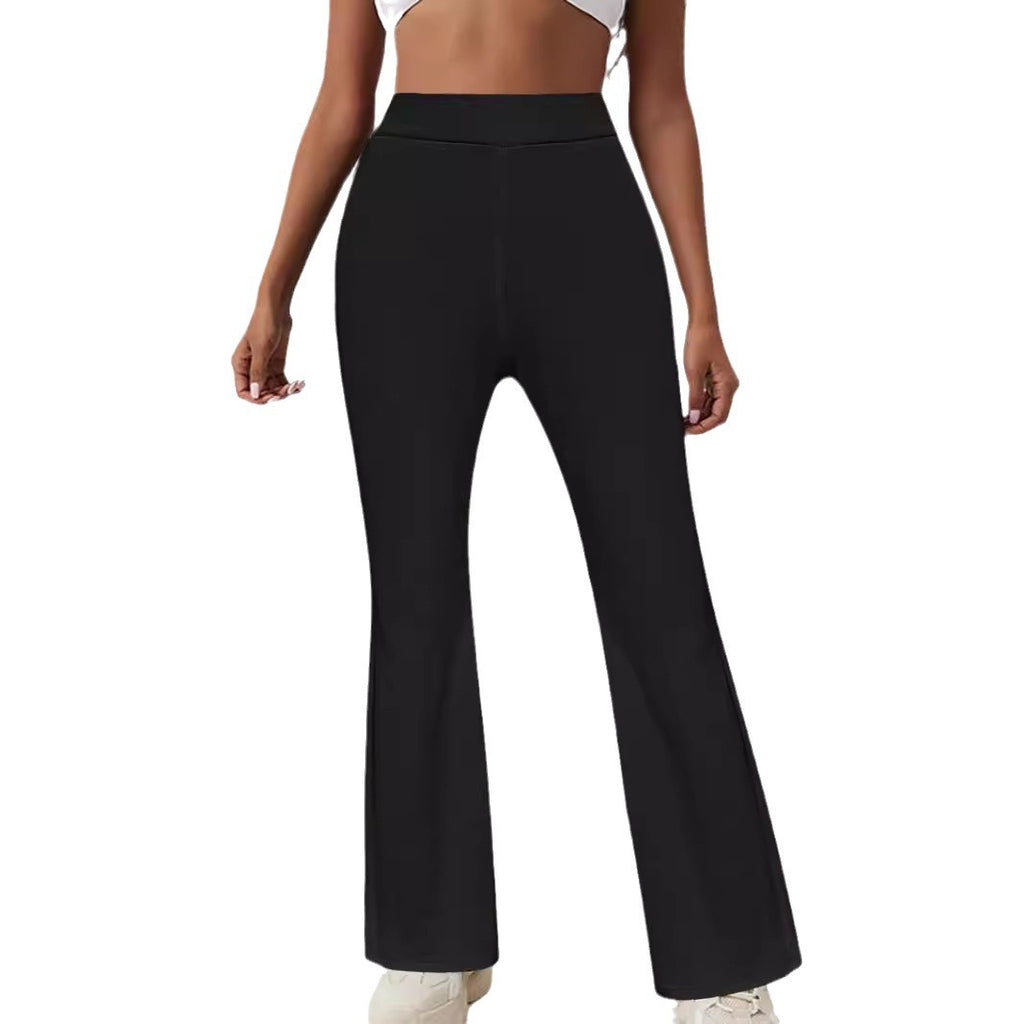 Womens Casual Simple Stylish Slim-Fit Ribbed Solid-Color High-Waisted Trousers by Ricaloux