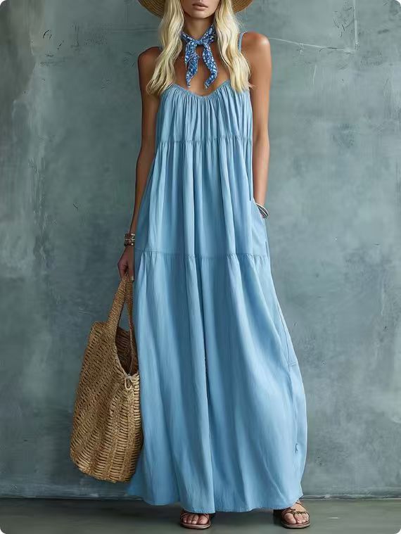 Summer New Sleeveless Strap Maxi Dress Elegant One-piece Dress – Premium 0 | RICALOUX