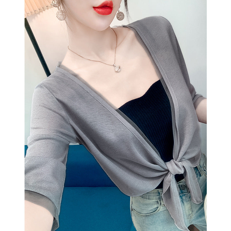 Lightweight Shawl With A Sophisticated Knit Cardigan by Ricaloux