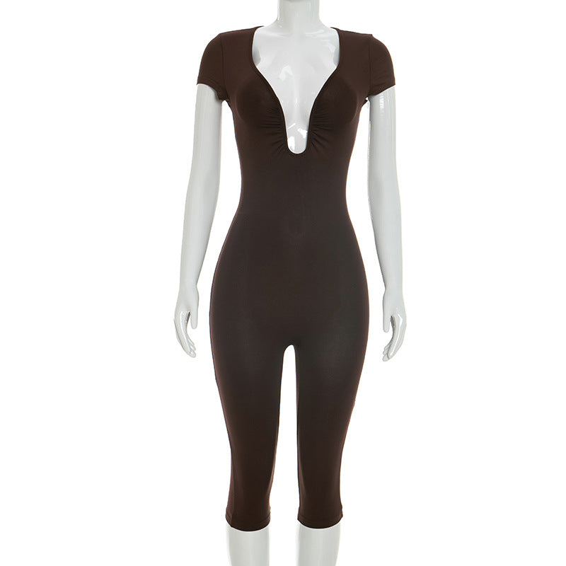 Womens Solid-color Slimming U-neck Jumpsuit by Ricaloux