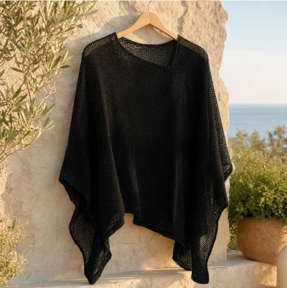 Womens Solid-Color Knitted Cape Blouse by Ricaloux