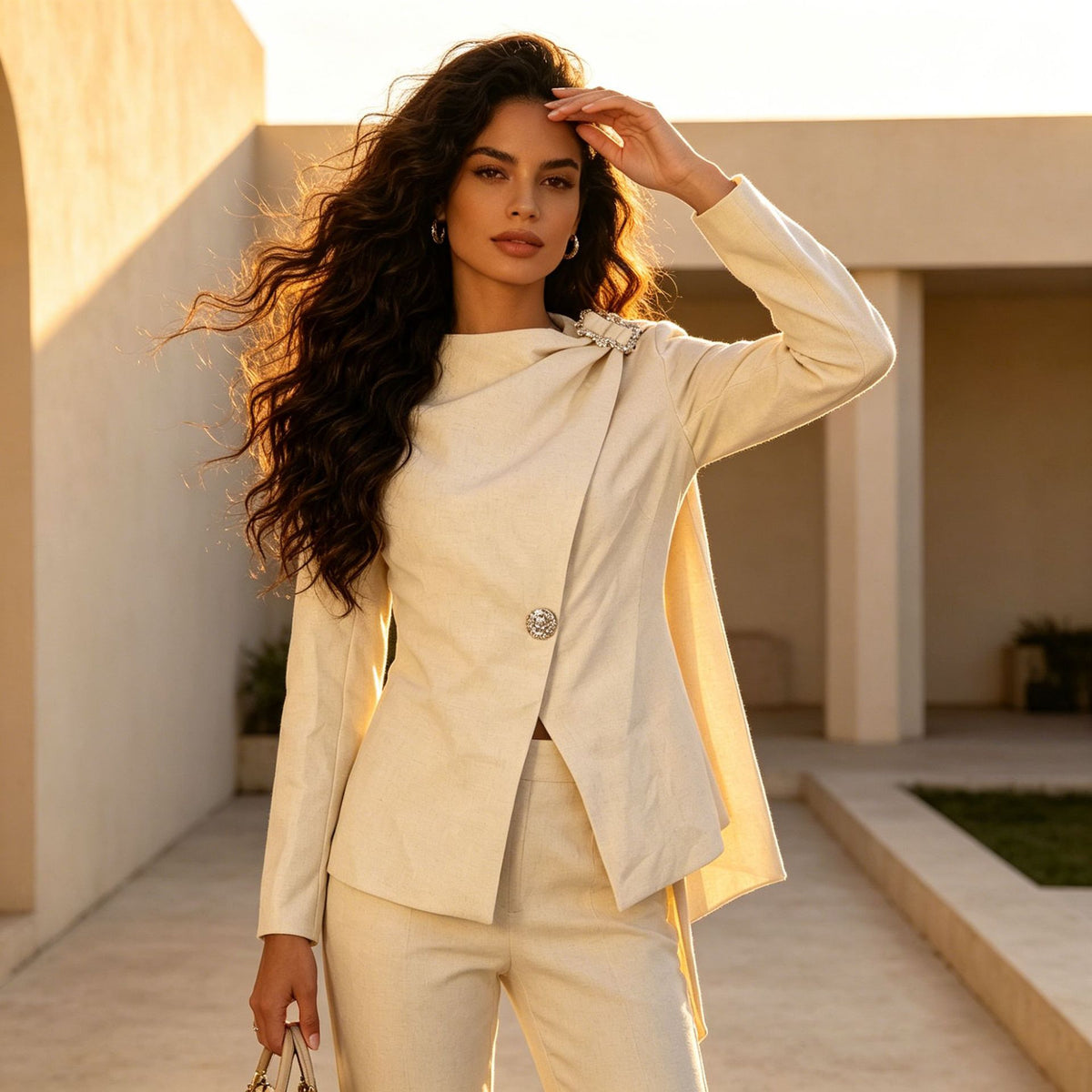 Scarf-collar Blazer Chic Suit Set For Petite Women by Ricaloux