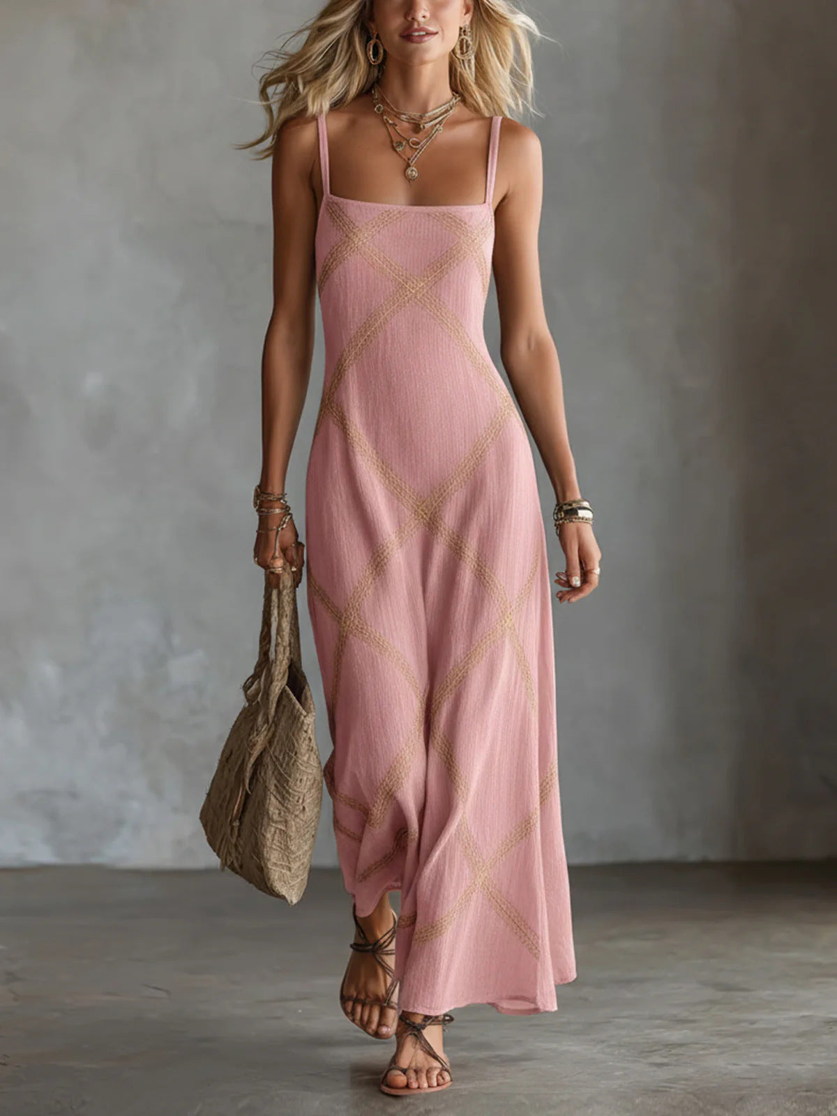 New Arrival Printe Striped And Solid-color Strap Dress – Premium 0 | RICALOUX
