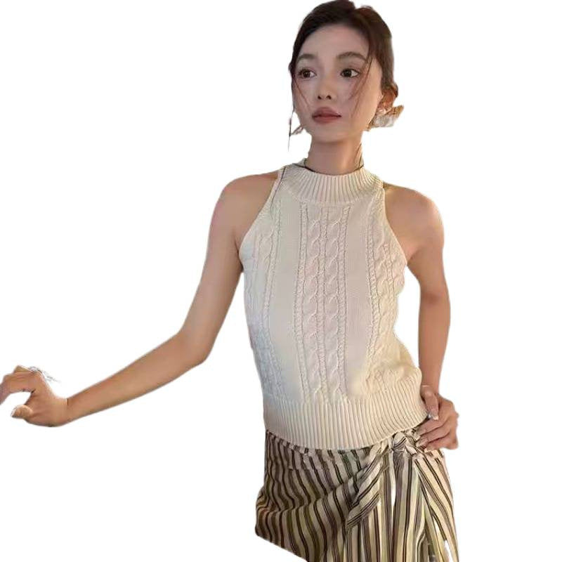 Minimalist Chic Halter-Neck Cable-Knit Textured Knit Vest For Women by Ricaloux