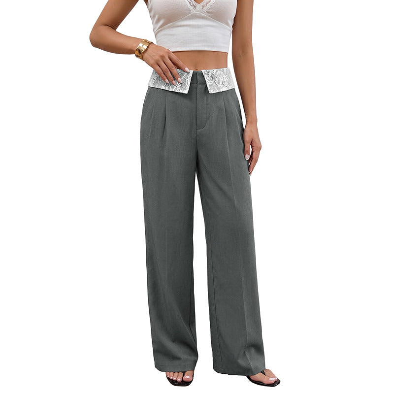 Womens Lace-Panel Straight-Leg Pants by Ricaloux