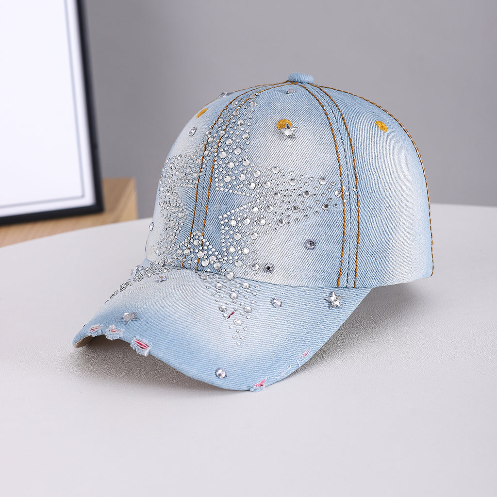 Men's And Women's Identical Large Diamond Five-pointed Star Versatile Slimming Retro Street Style Baseball Cap Suitable For Daily Outings And Summer Outfits by Ricaloux
