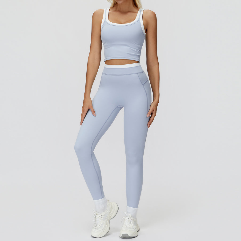 Contrast Nude Yoga Suit Thread by Ricaloux