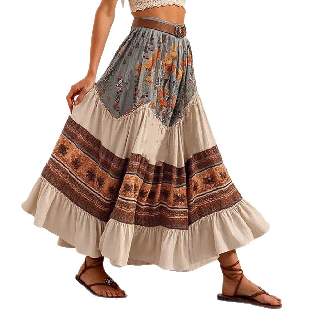 Bohemian Resort-style Artistic Patchwork Long Skirt by Ricaloux