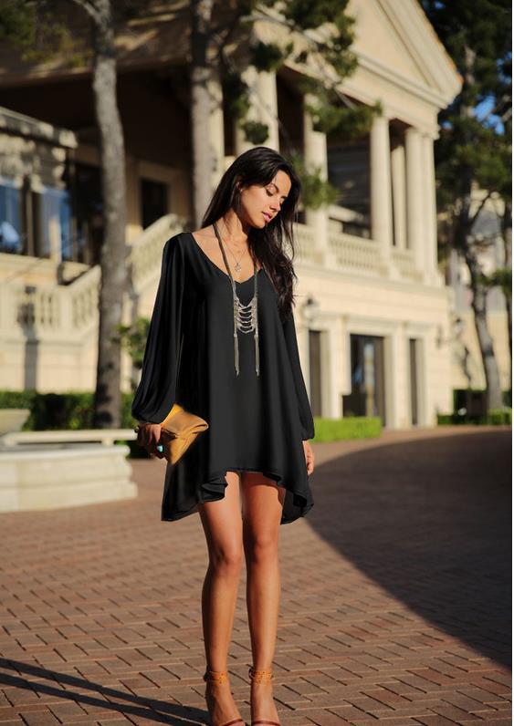 Mini V-neck Chiffon Loose-fitting A-line Dress – Premium 0 | RICALOUX