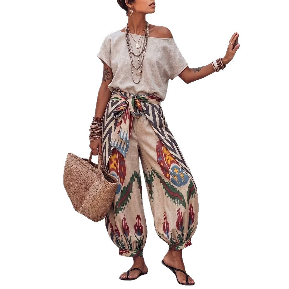 Womens Printed Top And Pants Two-piece Set – Premium 0 | RICALOUX