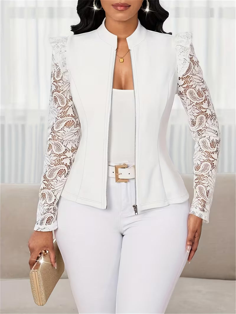Womens Casual Cardigan-Style Blazer With A Crew Neck by Ricaloux