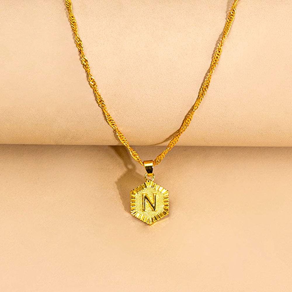 Initial Letter Hexagon Pendant Necklace For Women Jewelry by Ricaloux
