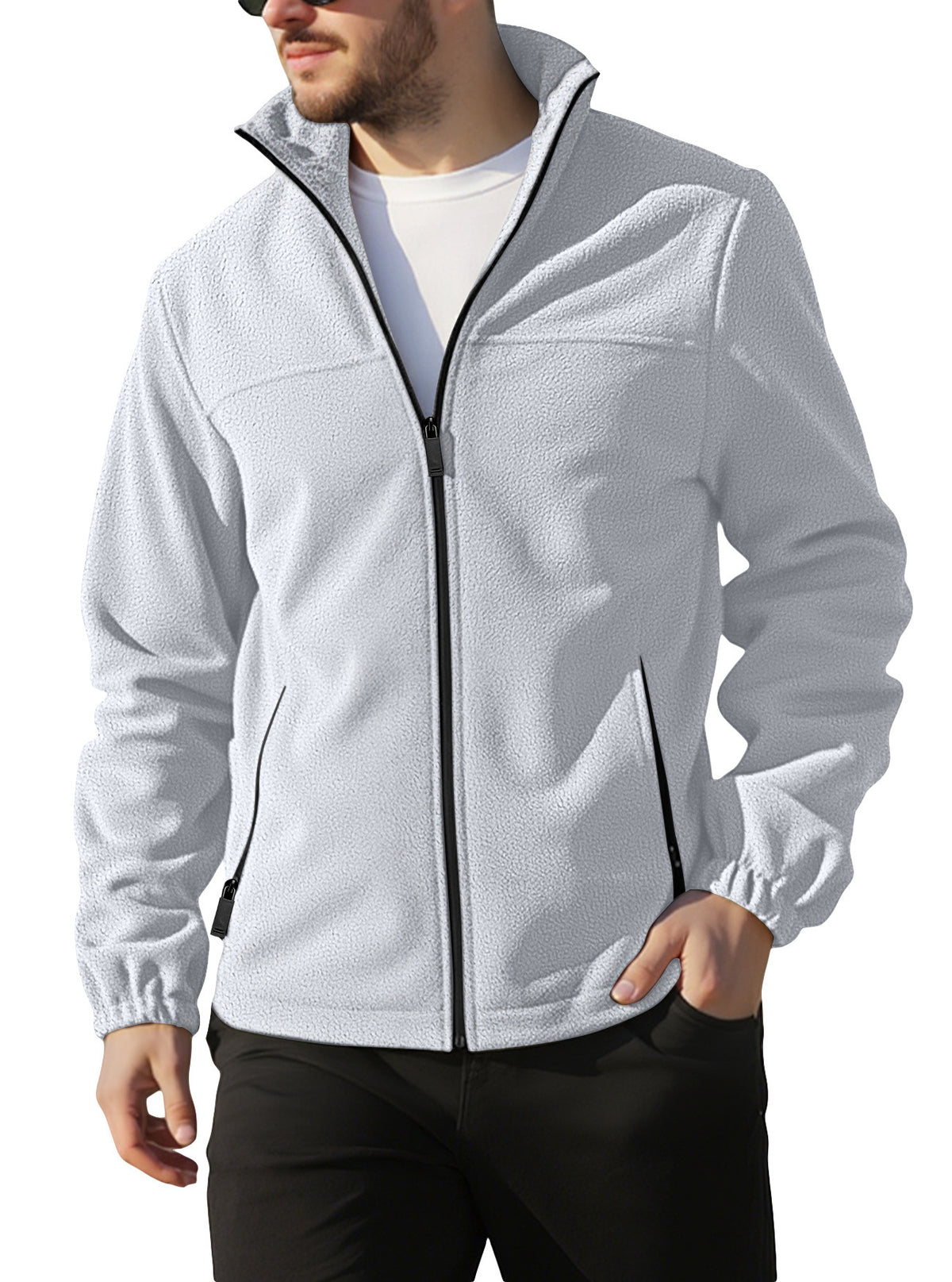 Men's Polar Fleece Jacket Outdoor Zipped Stand Collar Coat - RICALOUX