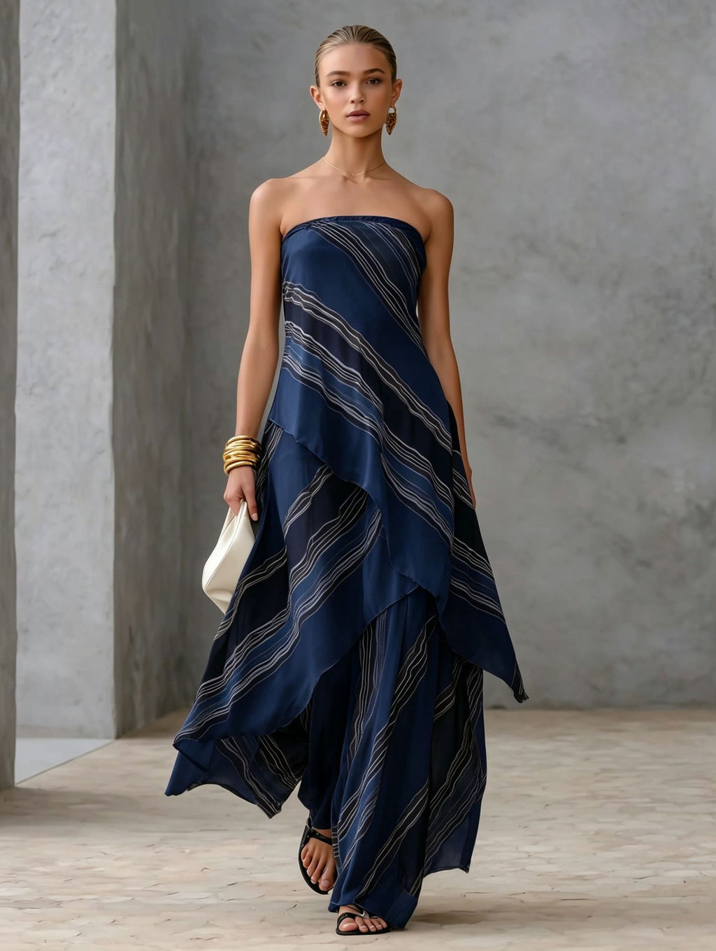 Womens Casual Striped Off-shoulder Sleeveless Dress by Ricaloux