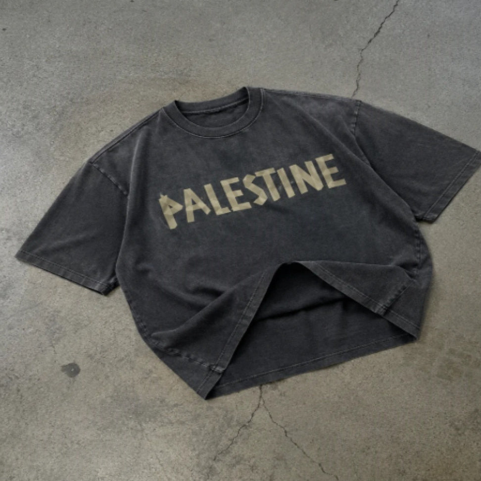 Short-sleeve T-shirt Unisex Vintage Stone-washed High-street Basic Style by Ricaloux