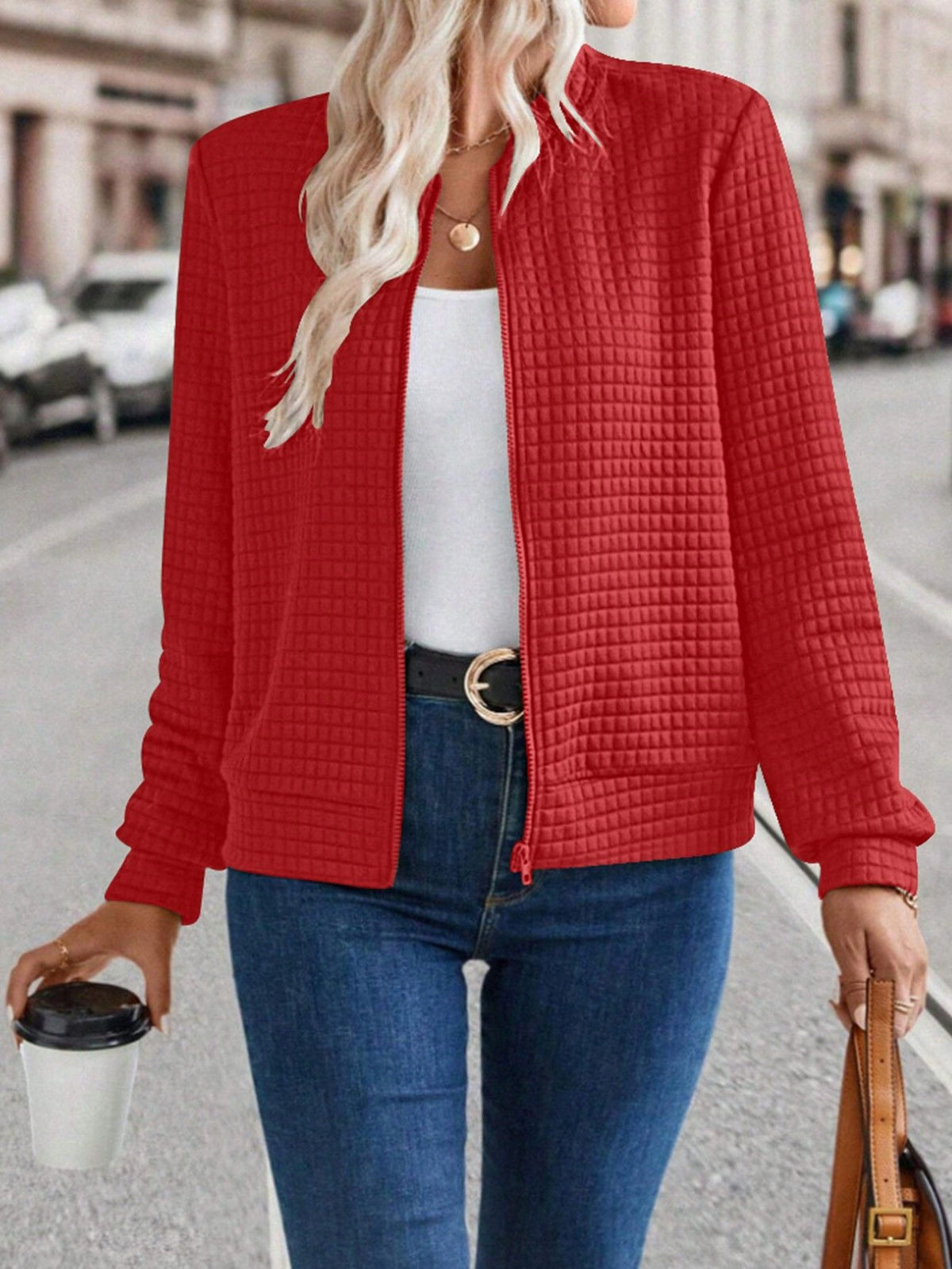 Hot Selling New Arrival Women's Long Sleeve Zip-Up Solid Color Decorative Cardigan, Solid Casual Outerwear For Ladies by Ricaloux