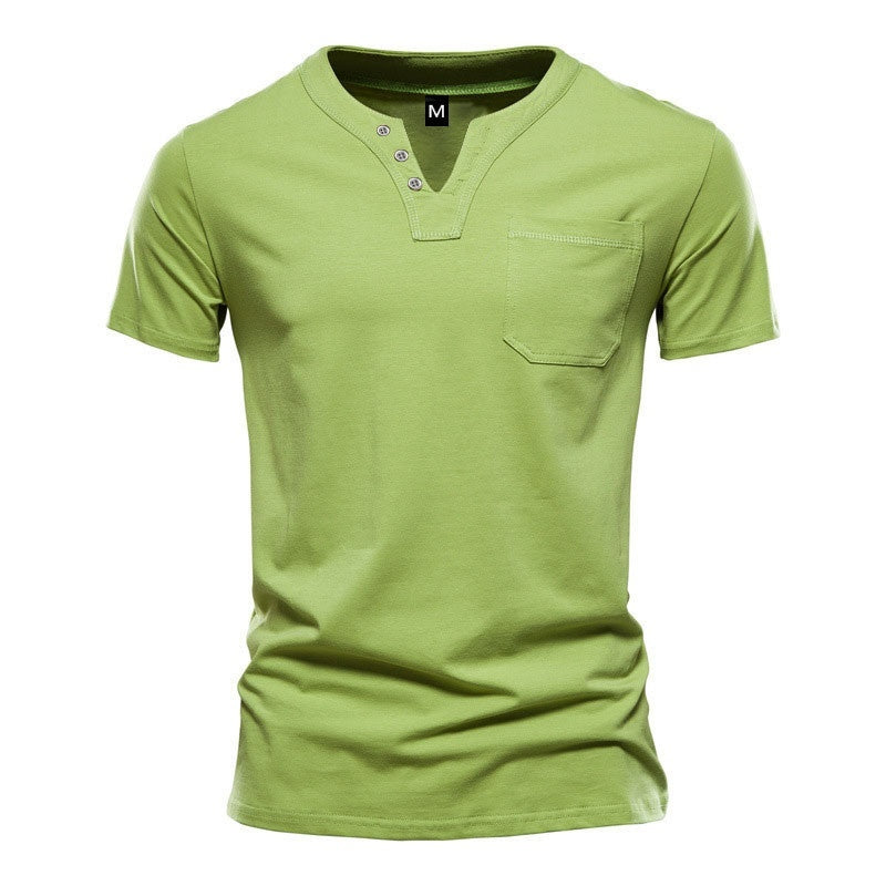 Mens V-neck Short-sleeve Casual T-shirt For Young Adults by Ricaloux