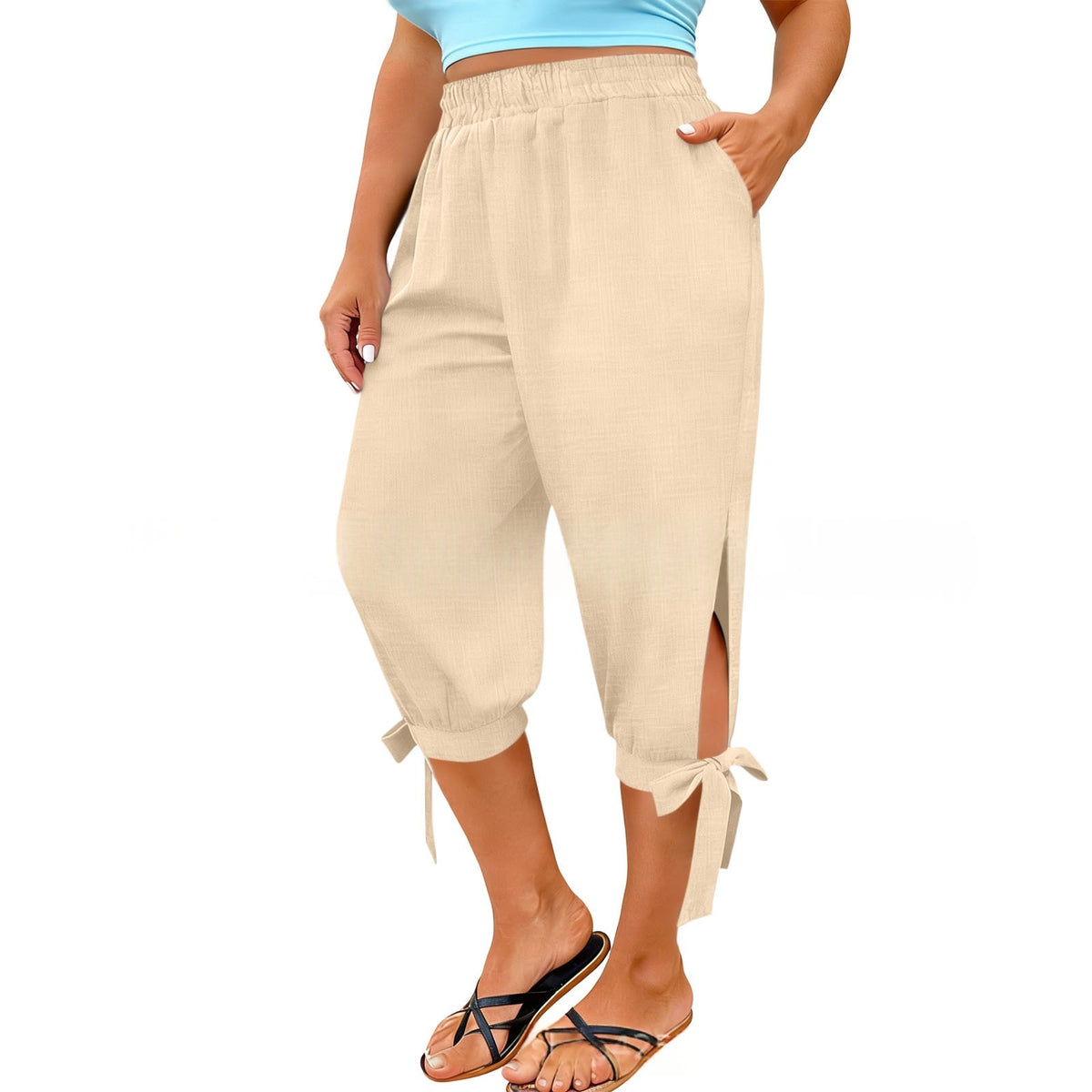 European And American Retro Chic Commuter Cropped Wide-leg Pants In Plus Size by Ricaloux
