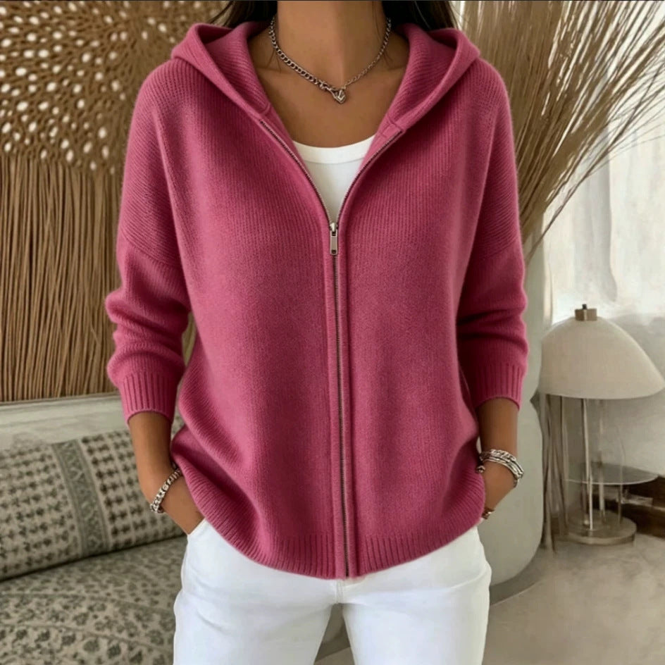 Zip-up Knitted Hooded Sweater Cardigan Coat by Ricaloux